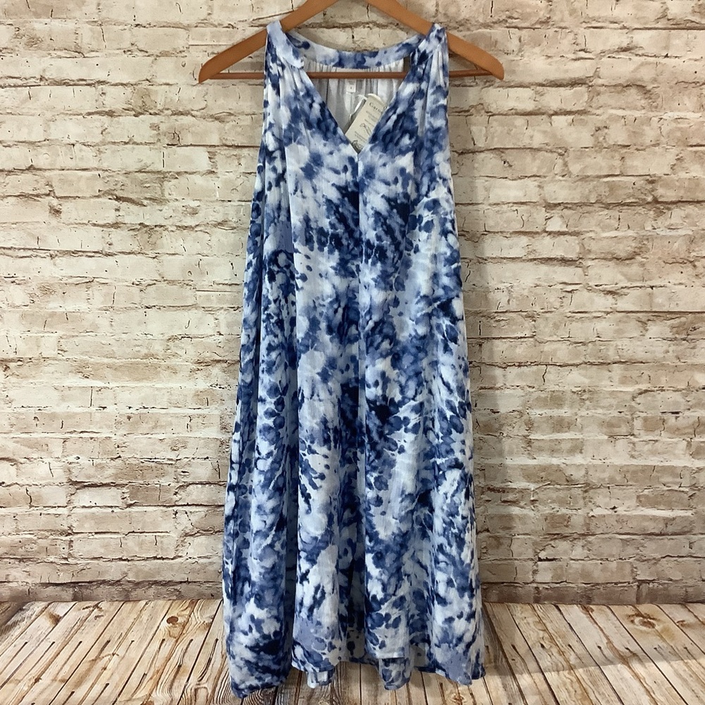 NWT Garnet Hill Blue Tie-Dye Sleeveless Cotton Lined Dress Small
